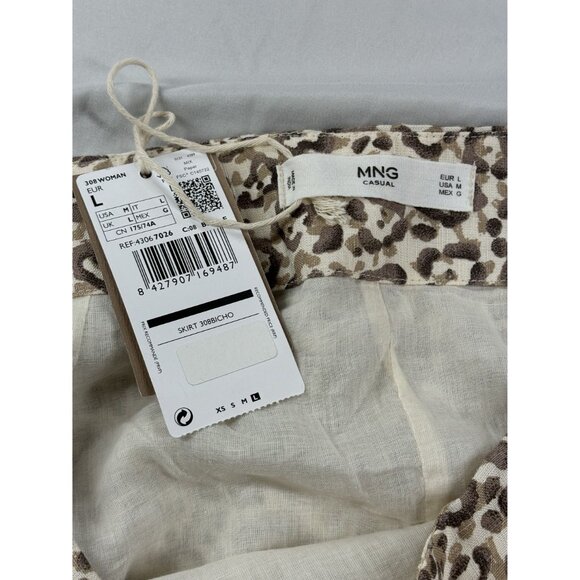 Mango MNG Cheetah Print Skirt Casual Women's Large Linen blend Brown & Beige - Picture 3 of 12